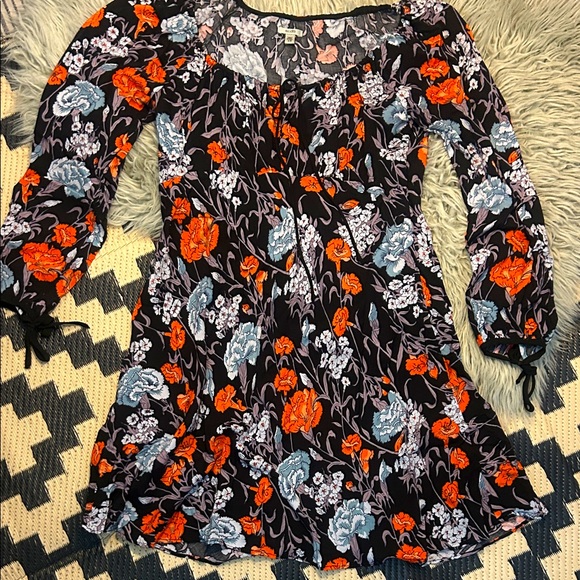EUC Ecote Fall Floral Print Mini Dress in Black, Orange, Blue - Picture 1 of 4